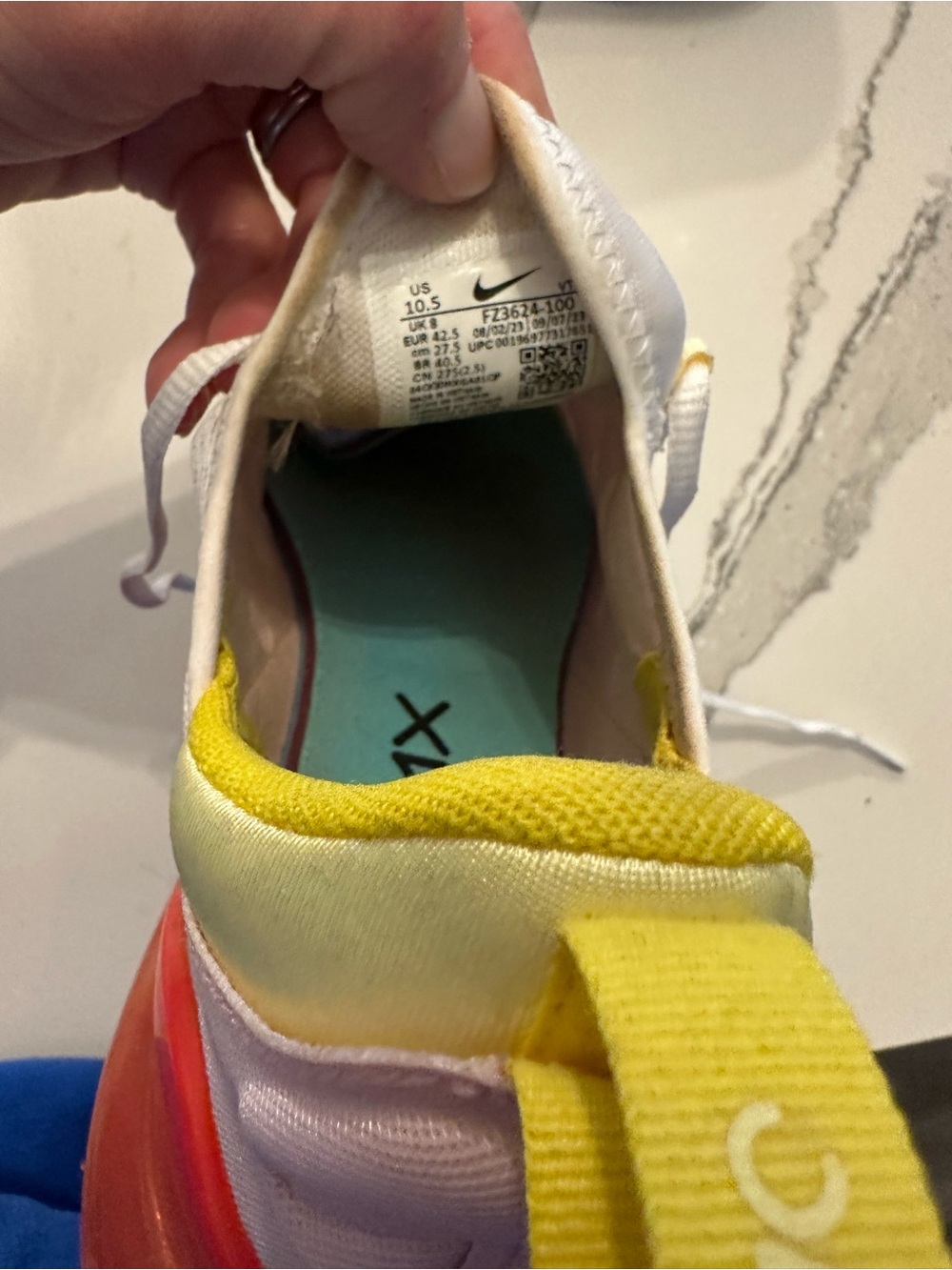 Nike Women's White Sneakers with Yellow Lining and Pink Heel Cushion - Picture 4 of 6